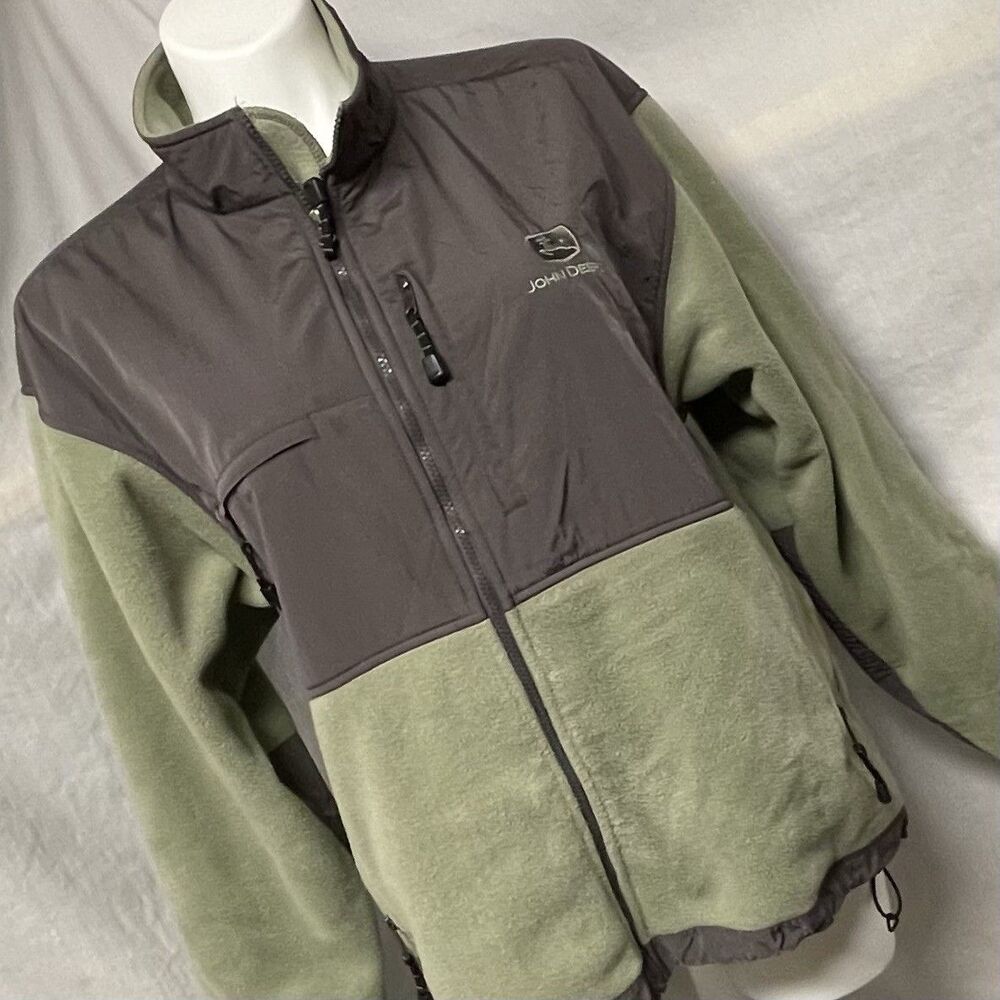 John Deere Logo Mixed Media Fleece Jacket Women’s Full Zip Green Gray XL